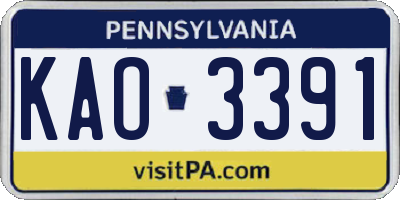 PA license plate KAO3391