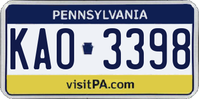 PA license plate KAO3398