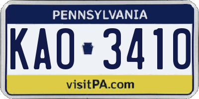 PA license plate KAO3410