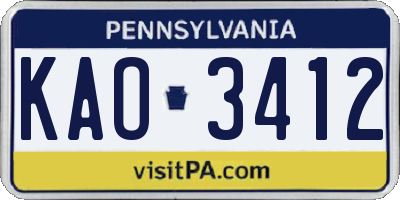 PA license plate KAO3412
