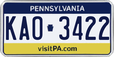 PA license plate KAO3422