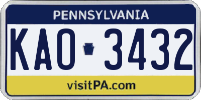 PA license plate KAO3432
