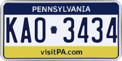 PA license plate KAO3434