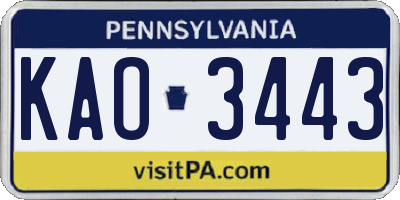 PA license plate KAO3443
