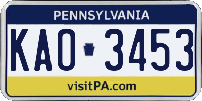 PA license plate KAO3453