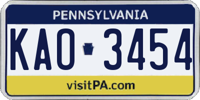 PA license plate KAO3454