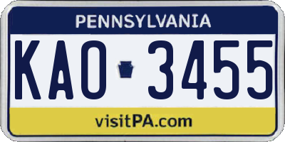 PA license plate KAO3455