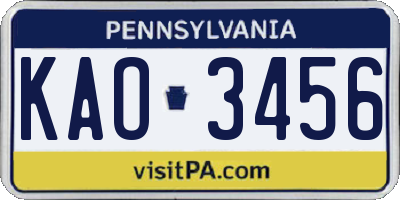 PA license plate KAO3456