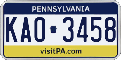 PA license plate KAO3458