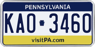 PA license plate KAO3460