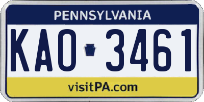 PA license plate KAO3461