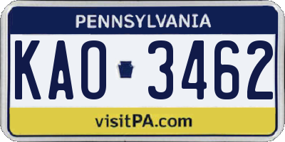 PA license plate KAO3462