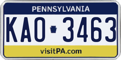 PA license plate KAO3463