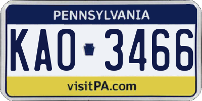 PA license plate KAO3466