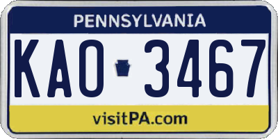 PA license plate KAO3467