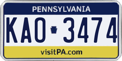 PA license plate KAO3474