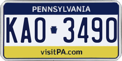 PA license plate KAO3490
