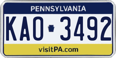 PA license plate KAO3492