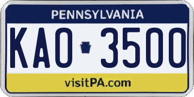 PA license plate KAO3500