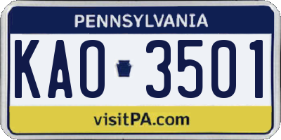 PA license plate KAO3501