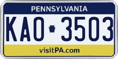 PA license plate KAO3503