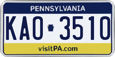 PA license plate KAO3510