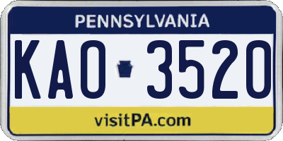 PA license plate KAO3520