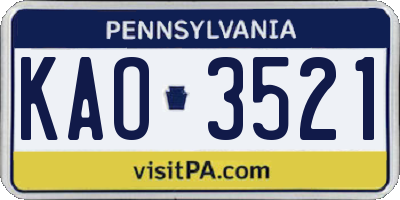 PA license plate KAO3521