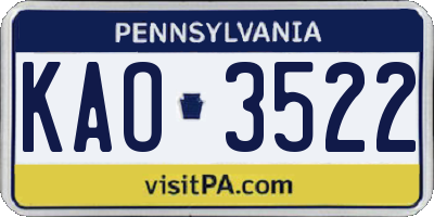 PA license plate KAO3522