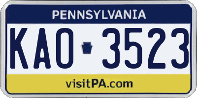 PA license plate KAO3523