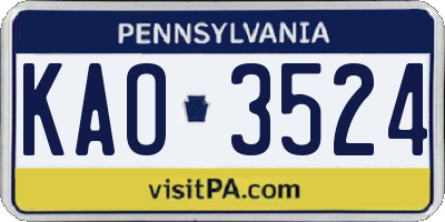 PA license plate KAO3524