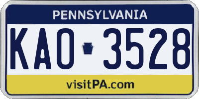 PA license plate KAO3528