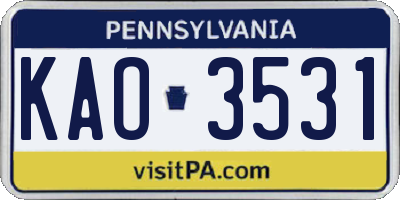 PA license plate KAO3531