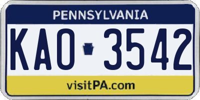 PA license plate KAO3542