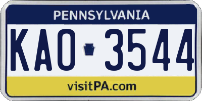 PA license plate KAO3544