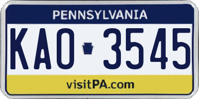 PA license plate KAO3545