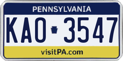 PA license plate KAO3547