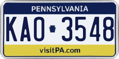 PA license plate KAO3548