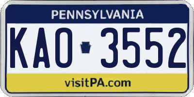 PA license plate KAO3552