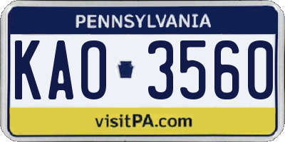 PA license plate KAO3560