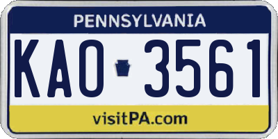 PA license plate KAO3561
