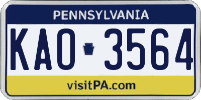 PA license plate KAO3564