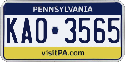 PA license plate KAO3565