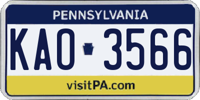 PA license plate KAO3566