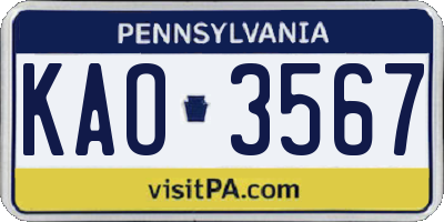 PA license plate KAO3567
