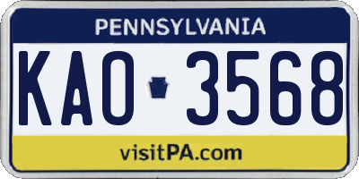 PA license plate KAO3568