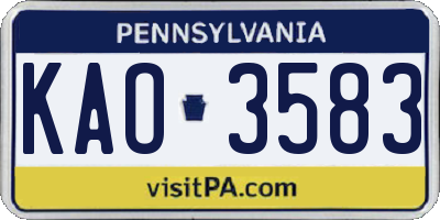 PA license plate KAO3583