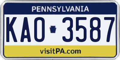 PA license plate KAO3587