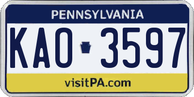 PA license plate KAO3597
