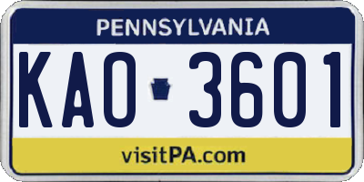 PA license plate KAO3601